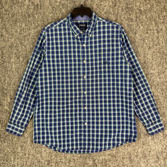 Chaps Shirt Men's XL Easy Care Blue Checkered Button-Down‎ Long Sleeves - Picture 1 of 11